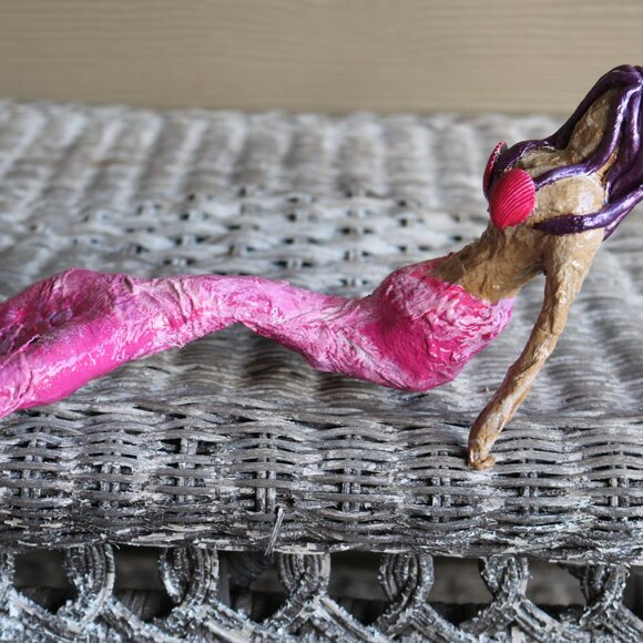 Shelf Sitter handmade clay/Paper Mache pink Mermaid OOAK - Picture 7 of 9